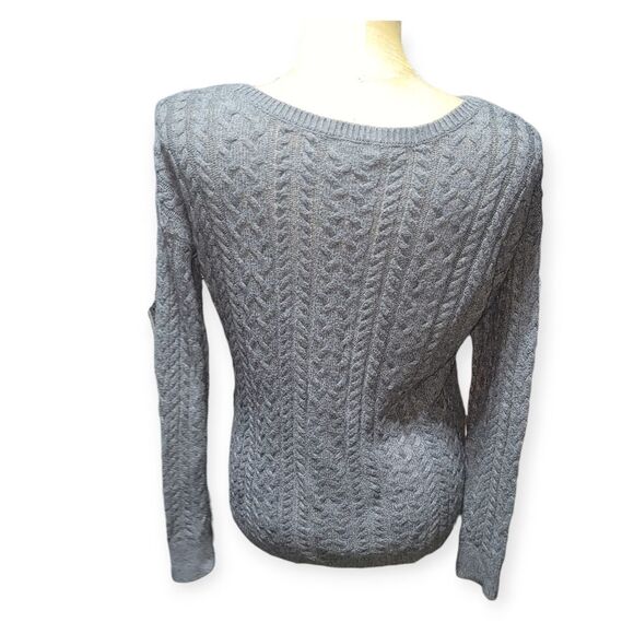 American Eagle Women's Cable Knit Sweater Size Large Gray Pullover Side Zippers - Picture 2 of 5